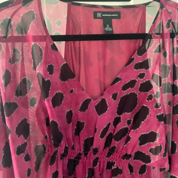 INC International Concepts BOHO KIMONO STYLE SILKY FLOWY TUNIC MAGENTA OP 12 - Picture 4 of 6